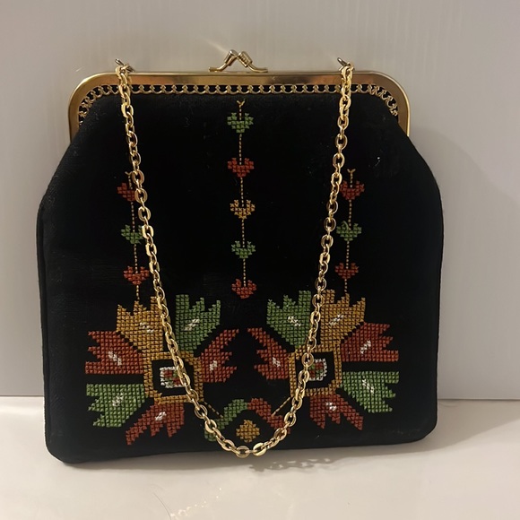 Handbags - Vintage  Black Needlepoint Purse